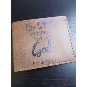 Psalm 46:10 Be Still and Know Religious Brown Faux Leather Bifold Mens Wallet